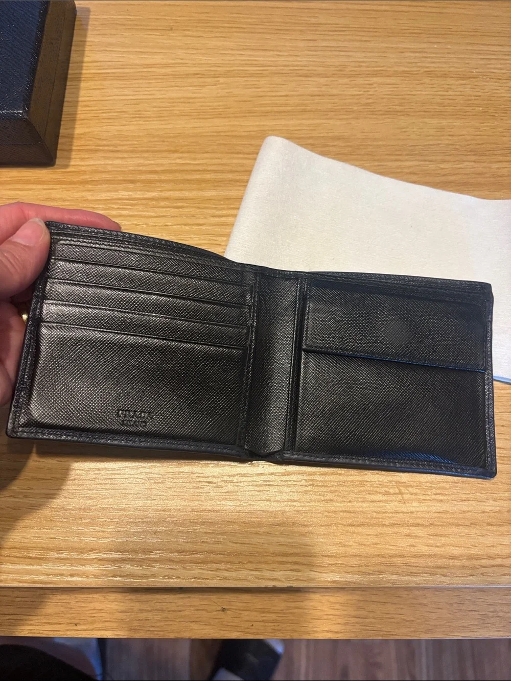 Prada Blue and black  Saffiano Leather wallet with box COA card